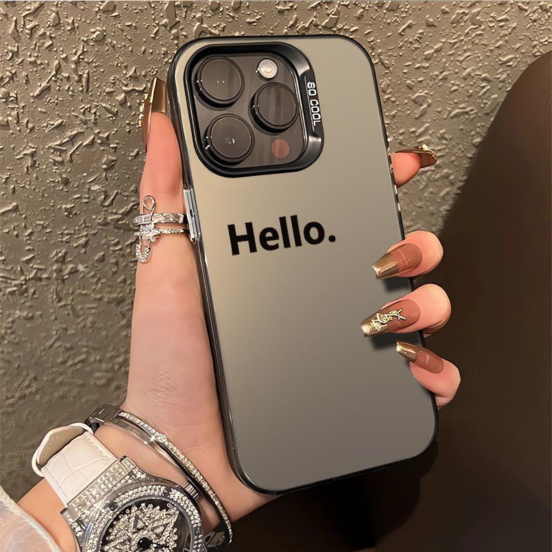 English Hello Iphone16Promax Mobile Phone Case Trendy Brand Color Silver Case Suitable for Apple Mobile Phone Popular Ins Style