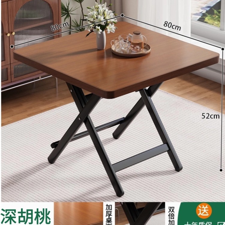 [Upgraded model] Dark walnut 80_80_52 [Thickened desktop-black painted legs]_PC