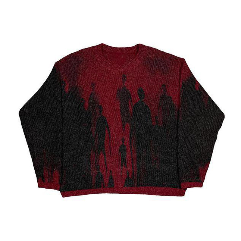 Men's Clothing trend jacquard round neck loose knit sweater couple dark series pullover sweater _voghion.com