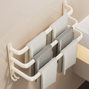 Cream-style Towel Rack Punch-free Bathroom Wall-mounted Towel Hanging Rod Storage Rack Bathroom Storage Rack