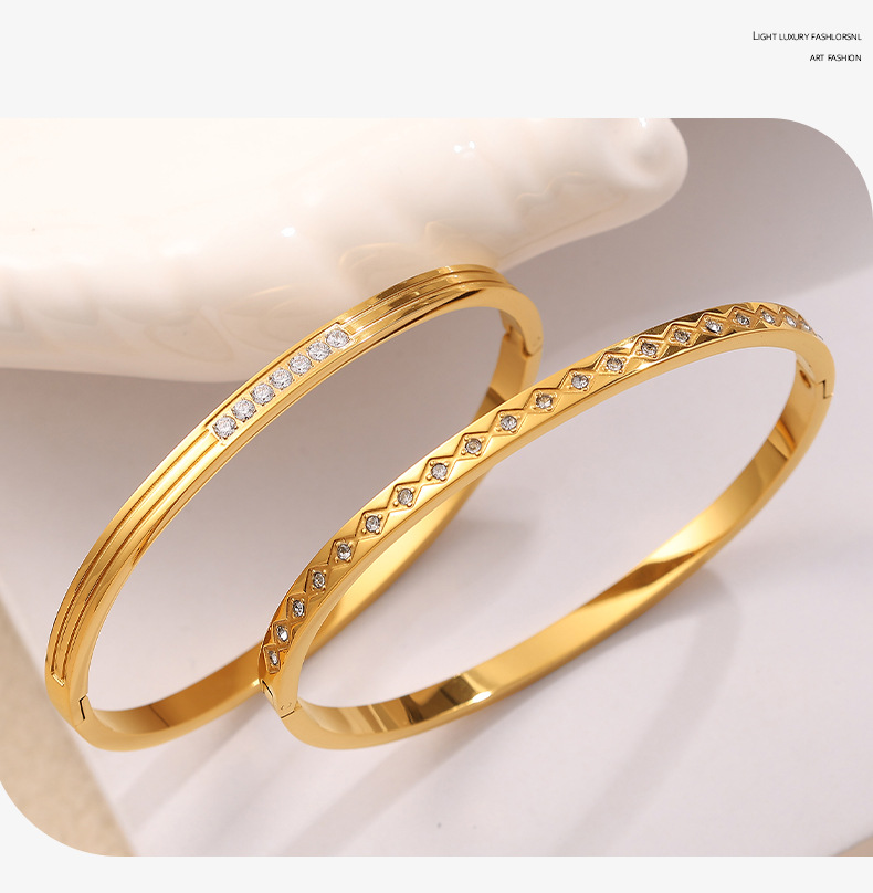 1 Piece Quantity PVD Coated Real Gold Plated Geometric Titanium Steel Casual Elegant Simple Style Waterproof Non Tarnish Titanium Steel Bangle