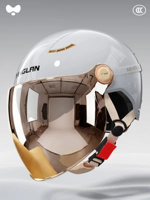 Motosiklet kaskı (dəbilqə) – Protection Double Mirror Motorcycle Helmet - 3c-cold-light-gray-electroplating-outer-long-double-mirror-new-national-standard-class-a-one-size-fits-all