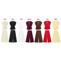 PB&ZA レディース 2025 夏新シリーズ ブレンドダブルブレストベスト 8056586 + ブレンドプリーツパンツ 2365586