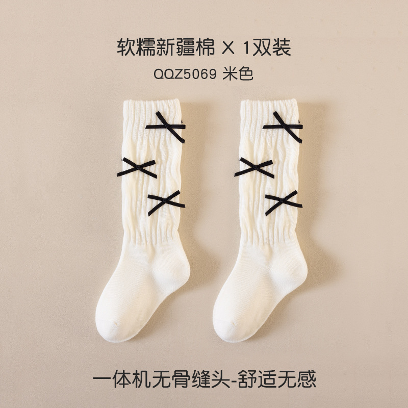 时尚蝴蝶结儿童堆堆袜 潮流ins女童高筒袜子小腿袜条纹显瘦舞蹈袜|undefined