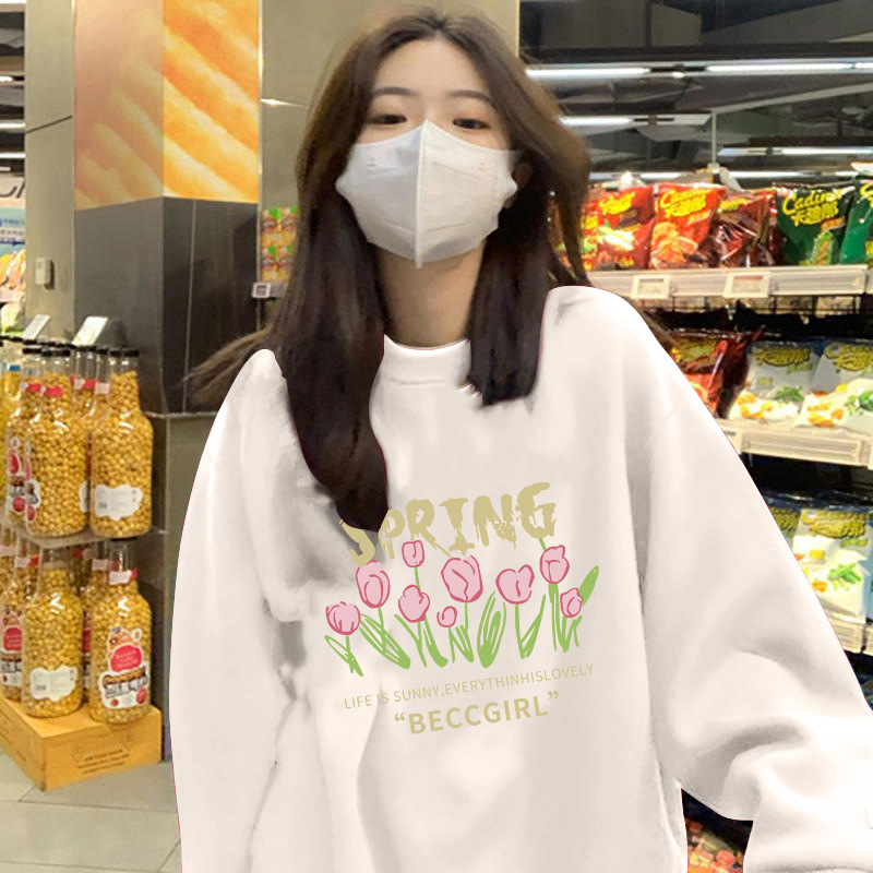 A principios de otoño estilo de hong kong snoopy suéter de cuello redondo camiseta de manga larga de pareja de mujer delgada camiseta de color sólido camiseta de moda