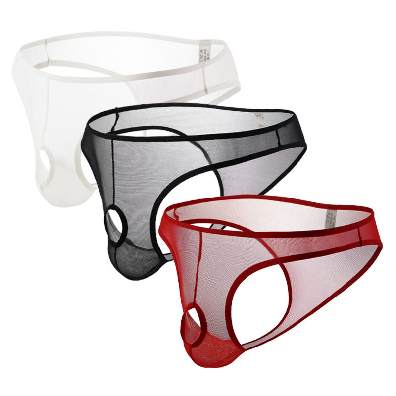 Men's Sexy Briefs Mesh Thong Ultra-Thin Breathable Convex Sexy Low Waist Cross-Border Foreign Trade Wholesale