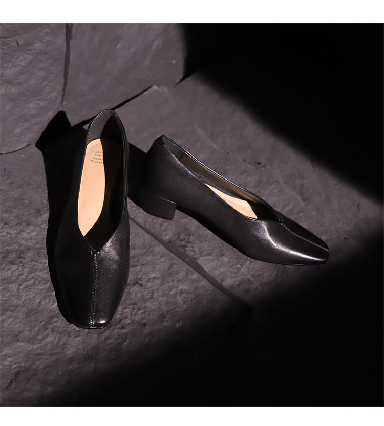 Giày nữ da bò gót vuông cổ V mũi nhọn, phong cách bà nội (granny shoes) đế thấp, đi làm hằng ngày — màu nâu chi tiết 15