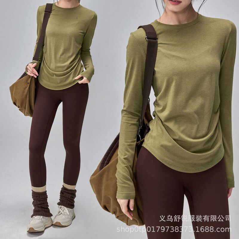 Merino Wool Yoga Wear for Women, Slimming, Quick-Drying Activewear, Pilates Training, Running, Fitness Long-Sleeved T-Shirt