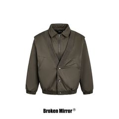 Broken Mirror 2025冬季New美式翻领假两件解构飞行保暖夹克棉服