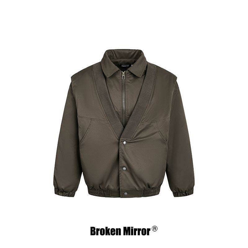 Broken Mirror 2025冬季New美式翻领假两件解构飞行保暖夹克棉服|undefined