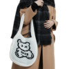 Knitted demi-season white one-shoulder bag for leisure, suitable for import, Japanese and Korean, with little bears