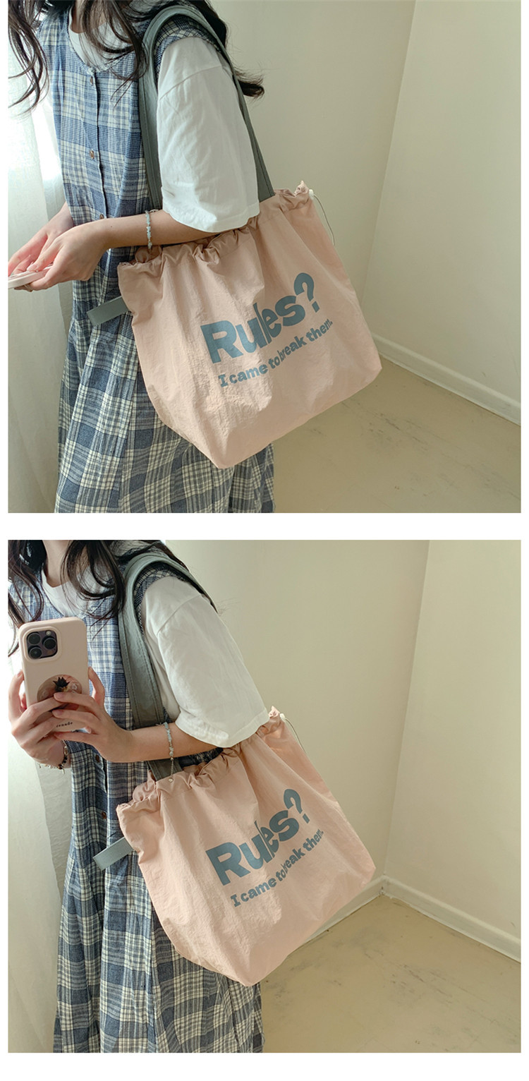 Fashionable and simple letter print large-capacity tote bag 2025 new style contrasting color versatile drawstring pleated single-shoulder bag undefined