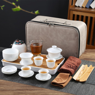 White Jade Porcelain Kung Fu Tea Set Tea Tray Set High White Tea Art Teaching Tea Set Portable Bag Travel Tea Set Gift logo