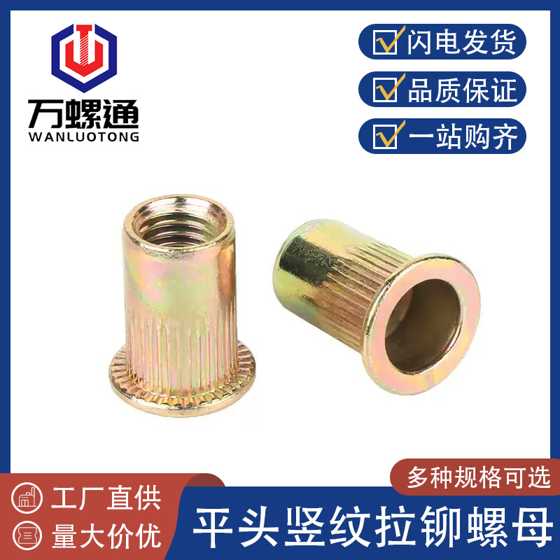 Flat Head Vertical Pattern Rivet Nut Iron Color Zinc Rivet Nut Column Stripe Knurled Nut M4M5M6M8M10M12 Ram