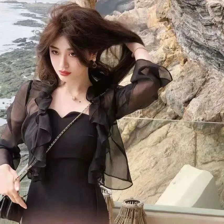 Супер сказочный солнцезащитный кардиган с рюшами, верхняя одежда, лето 2024, новая маленькая куртка, шаль для похудения, солнцезащитная одежда для женщин