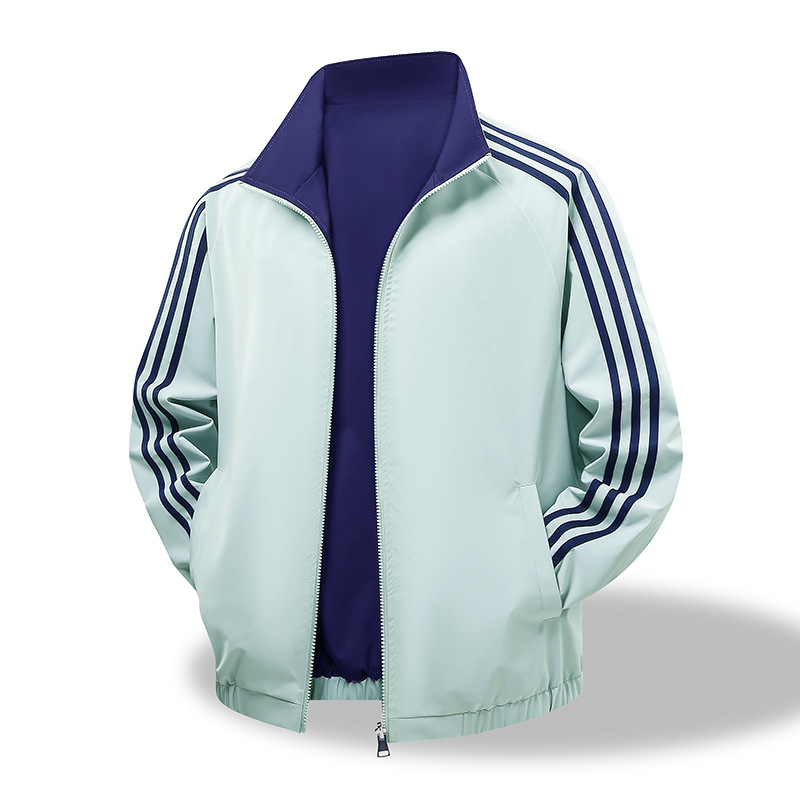 Tres barras transfronterizas de doble cara para vestir chaquetas a rayas de estilo americano de primavera y otoño, cuello de moda, chaqueta de pareja casual, chaqueta superior