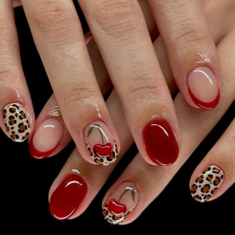 Autumn and Winter Popular French Leopard Print Wearable Nails 3D Stereo Apple Manicure Nails Short Square Nails Fake Nails Autumn and Winter Popular French Leopard Print Wearable Nails 3D Stereo Apple Manicure Nails Short Square Nails Fake Nails