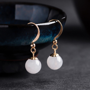 High-grade S925 silver inlaid natural A goods jadeite earrings ice jade stone fashion women's earrings earrings ins