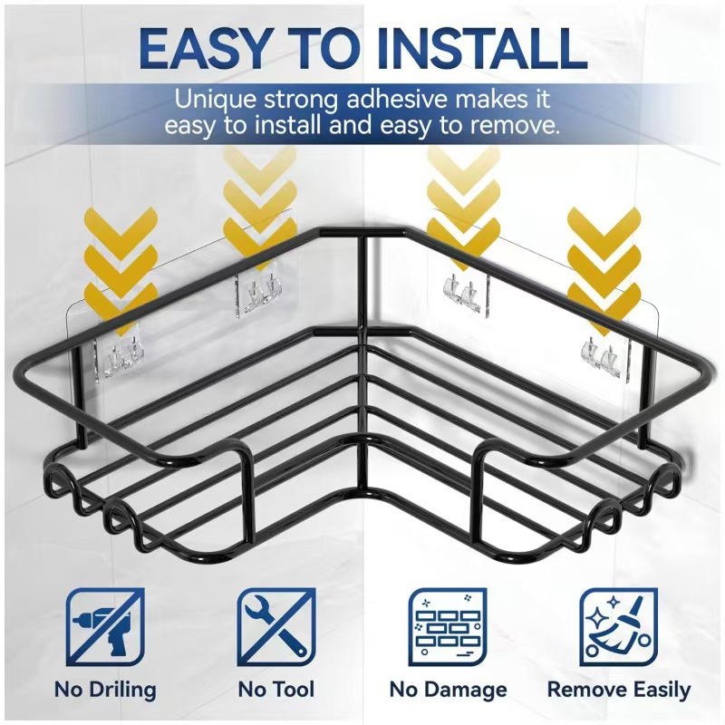 Cross-border New Bathroom Triangle Rack Non-perforated Iron Storage Rack Three-piece Toilet Corner Rack