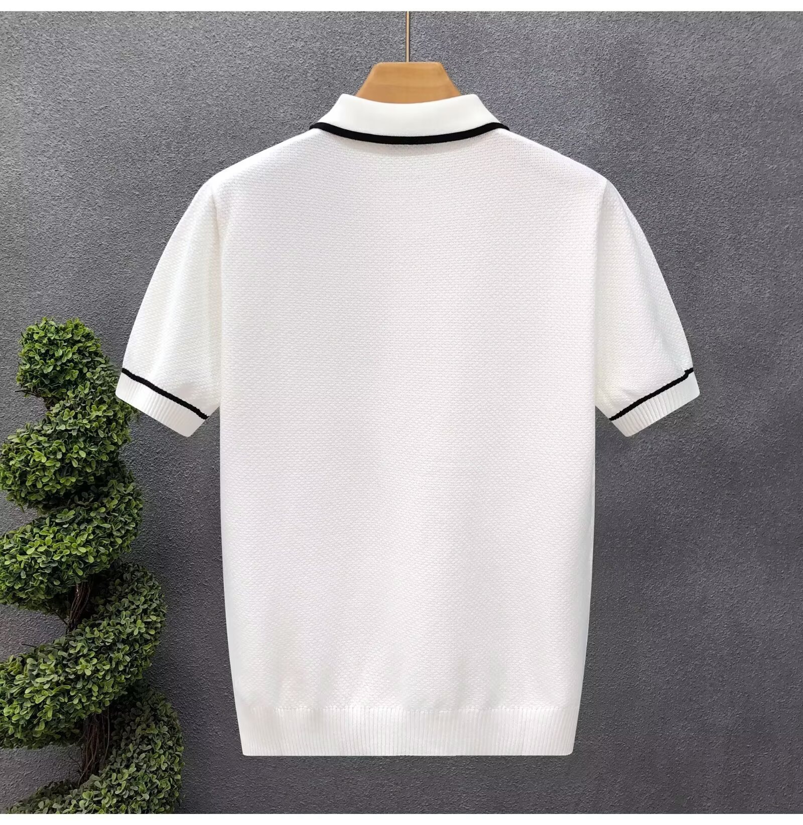 Men's Breathable Knit Polo Shirt With Contrast Collar, Casual Business Short Sleeve Top For Summer, Comfortable Loose Fit T-Shirt_viptrois.com