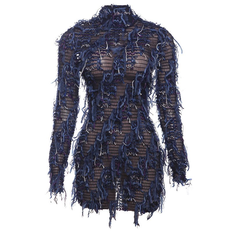 Colorful Fringe Long Sleeve Bodycon Dress Fresh and Sweet Style Autumn Fashion for Women Wholesale Available