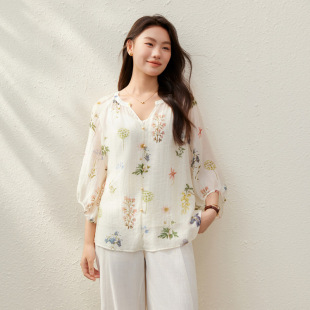 【Hua Ying Ban Xia】French V-Neck Lightweight Breathable Floral Shirt Slim Fit Plus Size Women's Clothing for Plus-Size Women Summer New Style