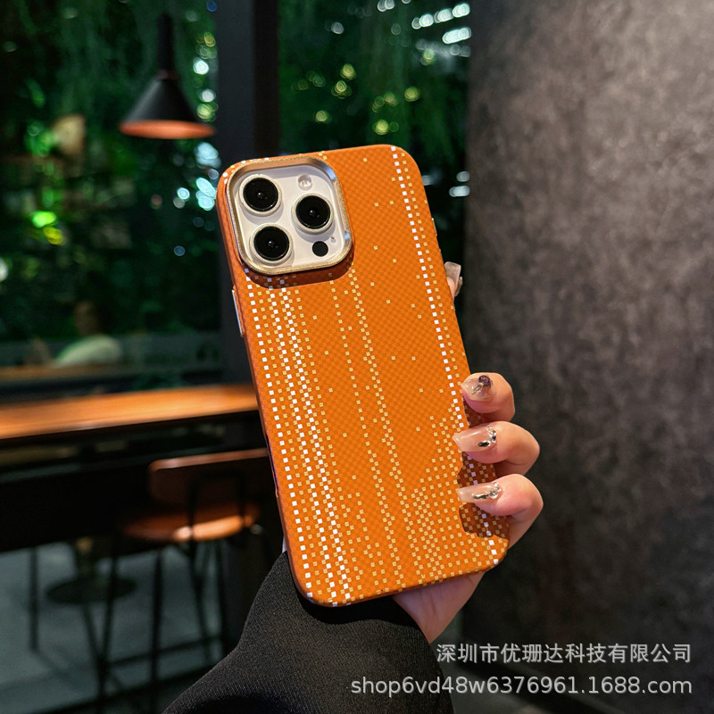 适用iPhone17promax凯夫拉纹手机壳夜光磁吸苹果16超薄PC全包护套|undefined