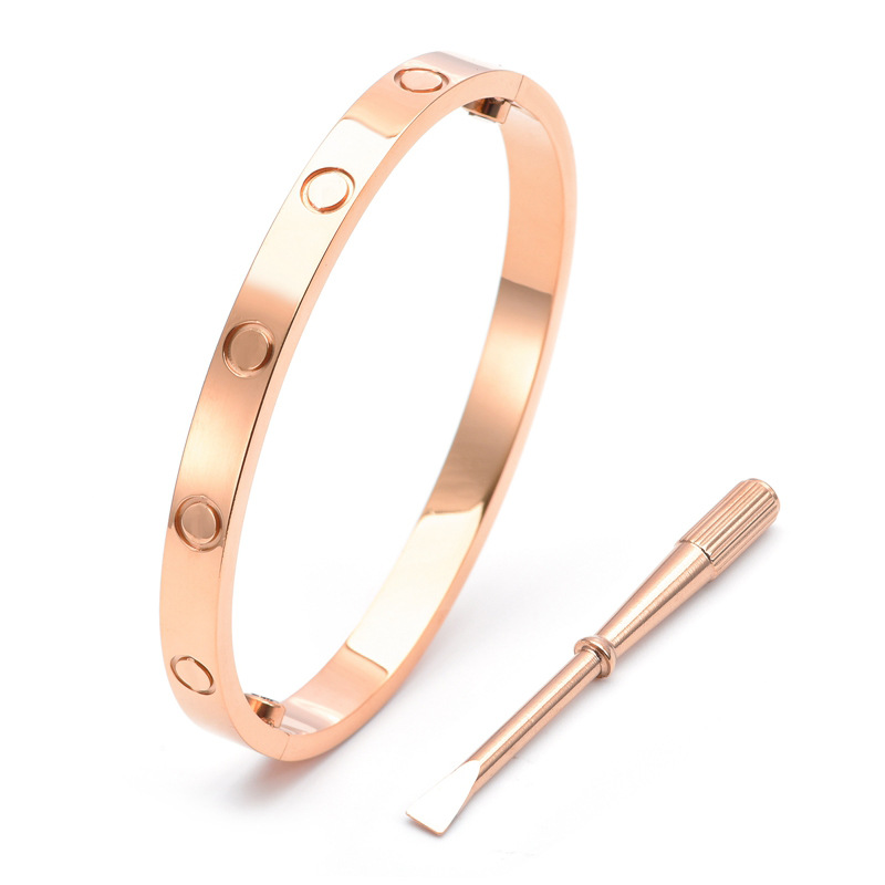 Fábrica directa de tarjetas de quinta generación de pulsera de acero de titanio anillo eterno destornillador de pareja pulsera de moda pulsera de oro rosa