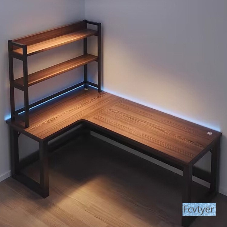 Fitbo Corner Computer Desk Desktop Home E-Sports Table Desk Bookshelf Bedroom Study Table Office Desk and Chair