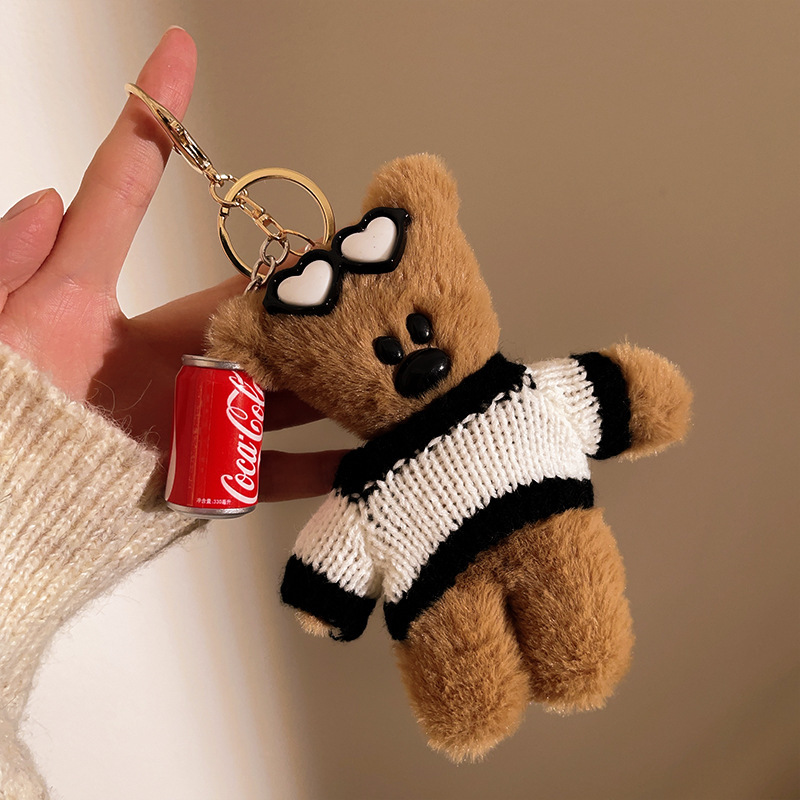Peludo Bean Bear Keychain Colgante pareja de muñecas de amigos bolsos de teléfono móvil colgante colgante muñecas