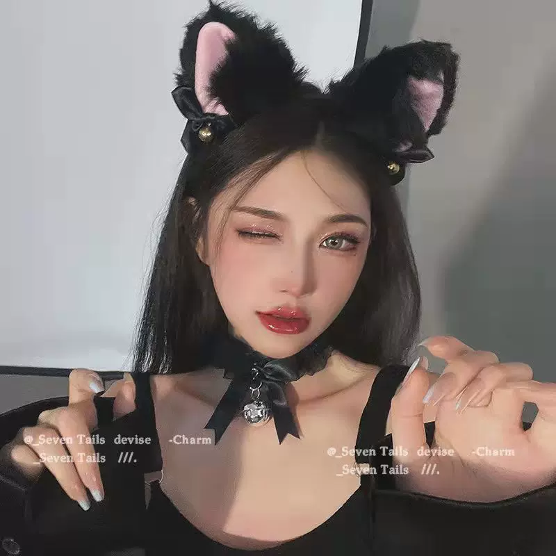 毛绒猫咪耳朵铃铛头箍超仙日系软妹超萌兔耳朵洗脸发箍头饰拍照