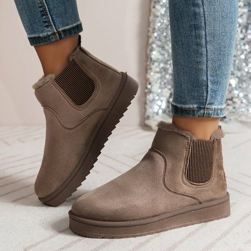 Plus Size Women's Fleece Lined Warm Snow Boots with European and American Style, Slip-On Round Toe Fashion Boots with Elasticated Upper