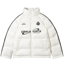 DESU反季冬季三条杠百搭面包服女印花立领宽松PU皮加厚棉服