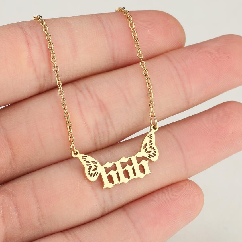 1 Piece Fashion Number Wings Stainless Steel Titanium Steel Plating Hollow Out Necklace_colorza_1