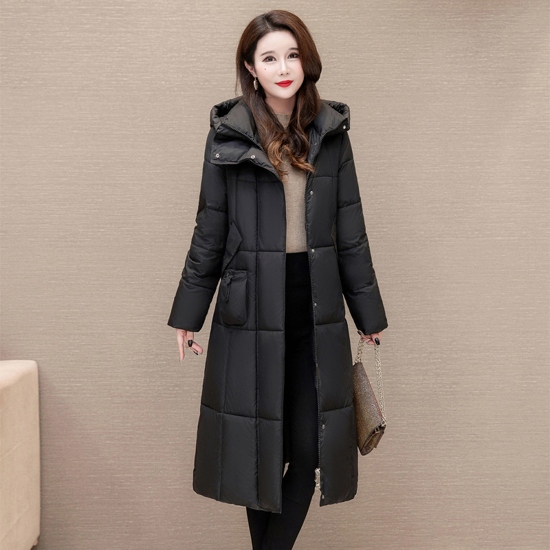 Chaqueta larga de algodón encapuchado para mujeres invierno 2024 nuevo estilo coreano suelto engrosado y cálido abrigo de temperamento de la madre