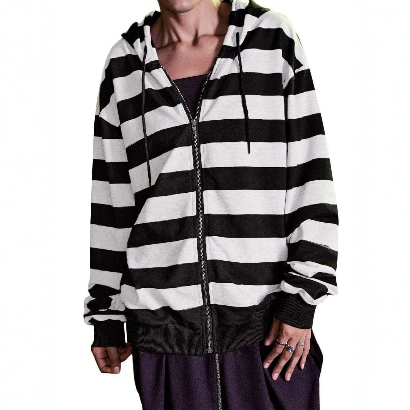Autumn and winter cross-border fashion wholesale 3D printed striped personalized high street American style plus-size European size unisex zip-up sweatshirt