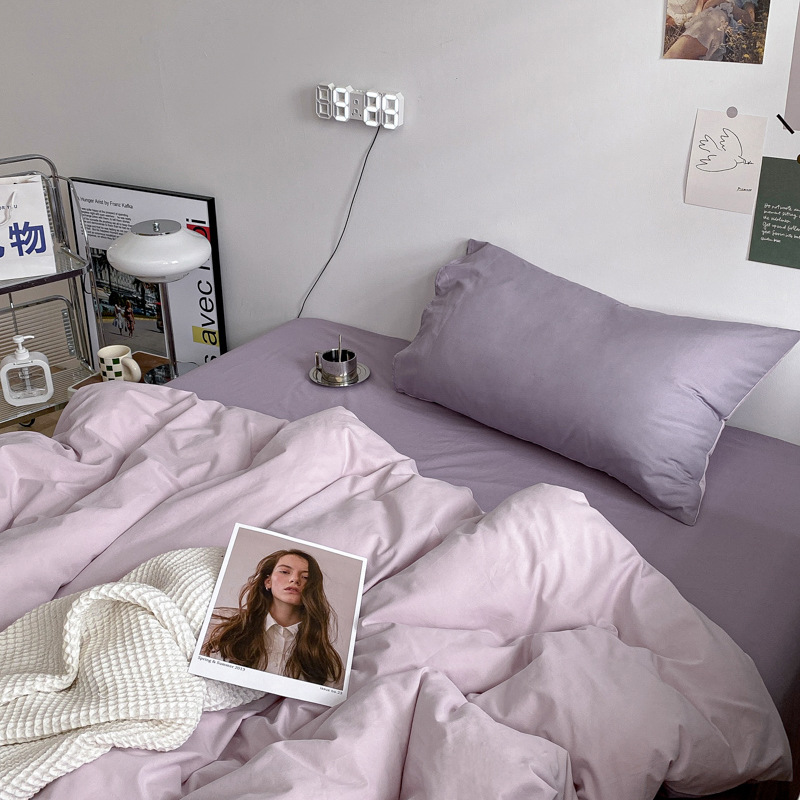 Nordic Style Cotton Bedding Set Four Piece Solid Colour Bedding_voghion.com