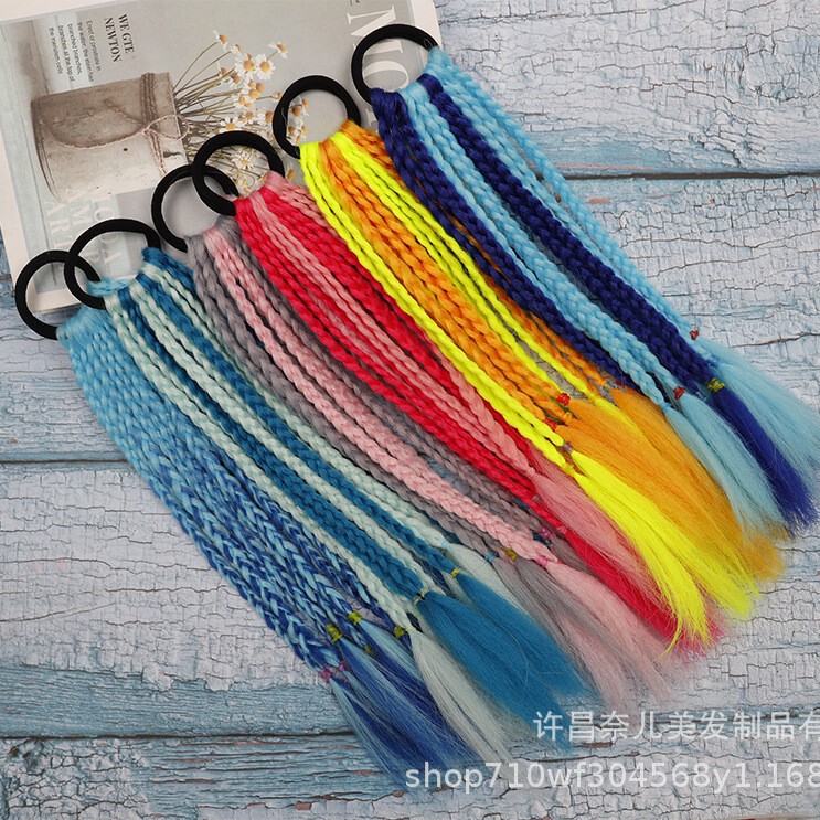 Children's Braided Ponytail Wig Hair Tie Three-Strand Braid Ponytail Performance Dance Hair Accessory