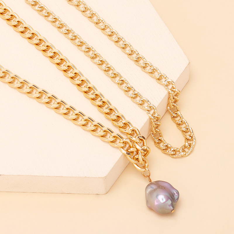 Retro Stacking Multilayer Aluminum Chain Irregular Pearl Necklace Wholesale Nihaojewelry display picture 3