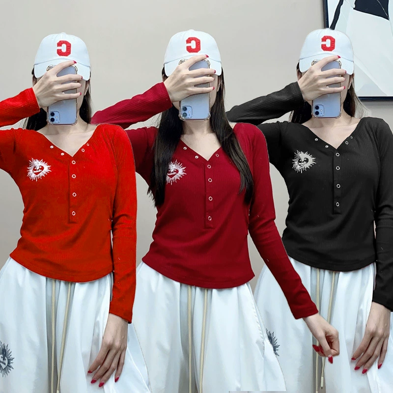 Тенденция новый американский V-образный джазовый танец на площадке танец с пряжкой Женская спортивная стройная рубашка с длинными рукавами