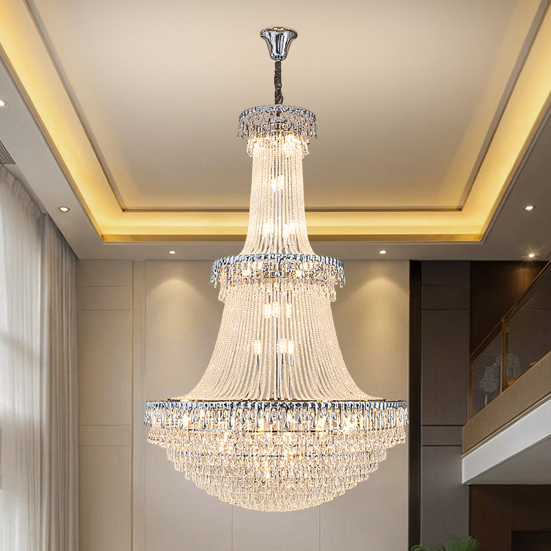Edificio dúplex gran lámpara de lujo ligera villa francesa sala de estar lámpara de cristal vacío edificio piso medio vacío sala de luz Zhongshan