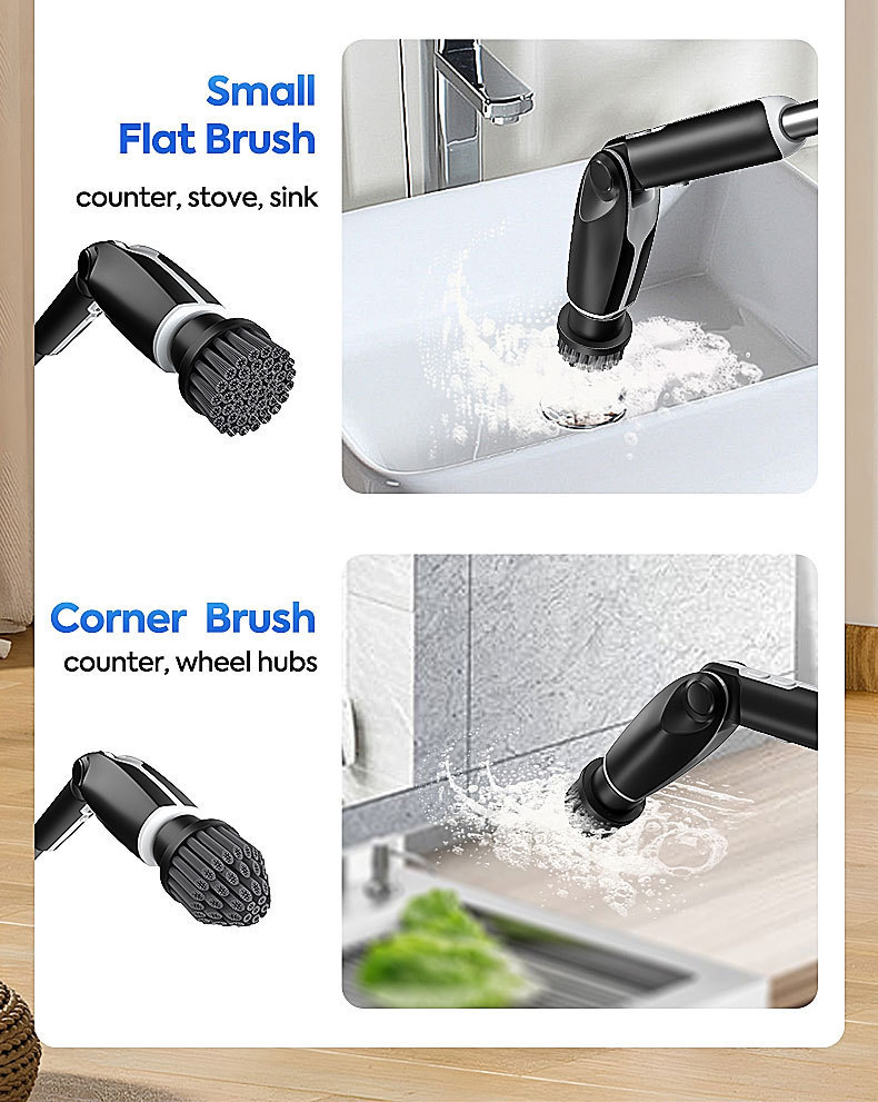 Multifunctional Car Cleaning Tool Set, Eight-In-One Portable Cleaning Brush Head, Long-Handled Electric Brush for Car Use
