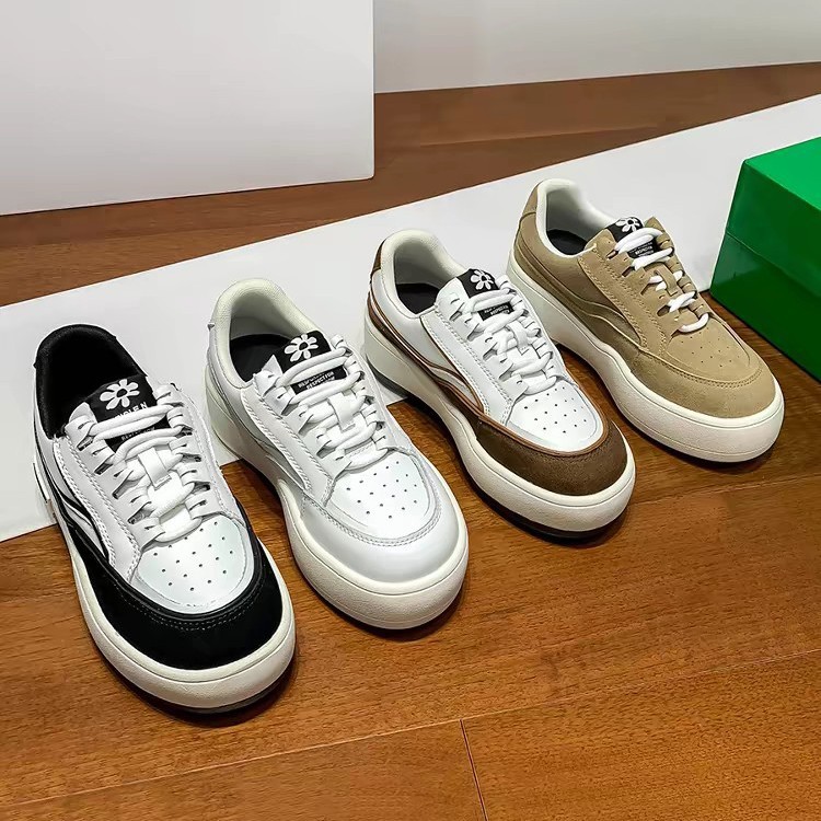 广州顶版高端小众真皮圆头厚底增高系带时尚运动休闲鞋板鞋面包鞋