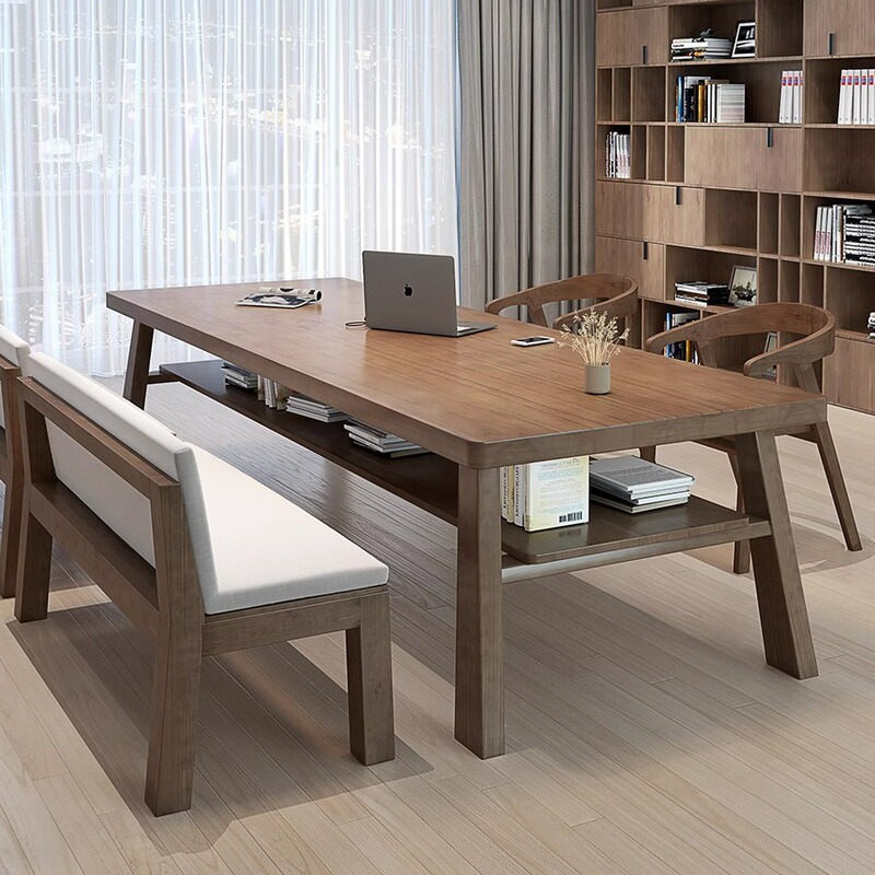 Simple Household Living Room Solid Wood Large Desk Computer Desk with Laminates Storage Long Desk Study Desk Writing Desk Office Desk