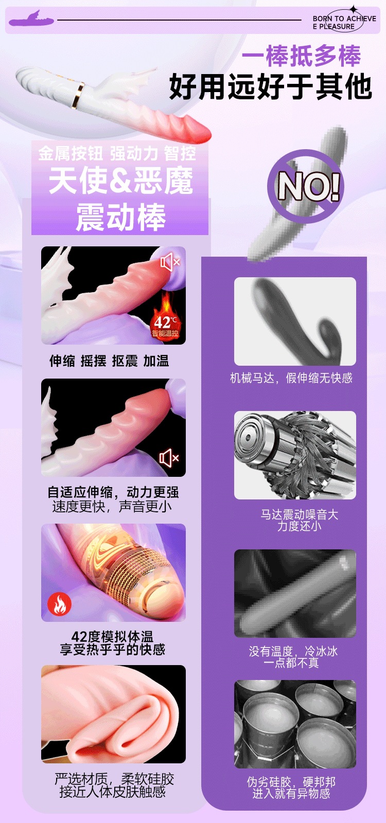 Jiuai Telescopic AV Vibrator for Women, TPE, Button Control, Under 60 dB — detail image 24
