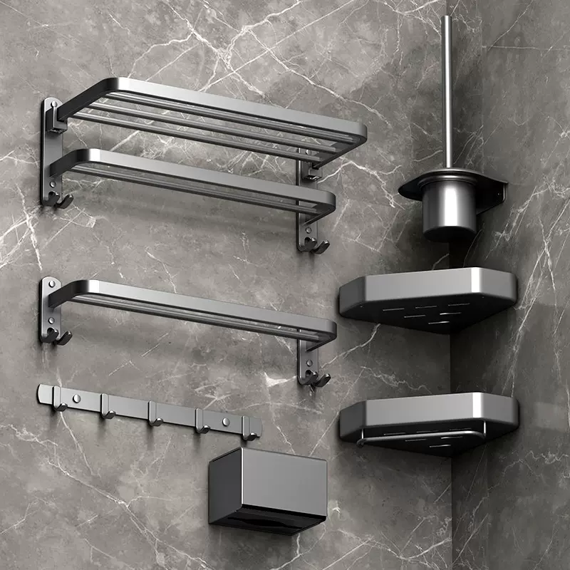 不锈钢枪灰色毛巾架浴室马桶刷套装纸巾盒三角置物架挂钩源头工厂