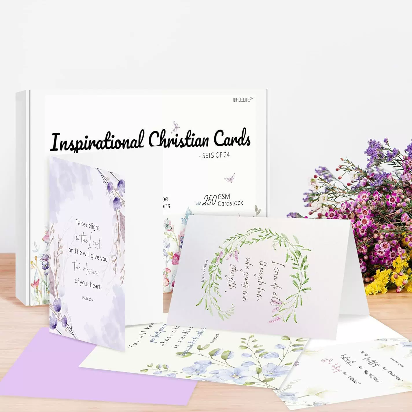 跨境电商24张装花卉励志贺卡感恩祝福鼓励卡片带信封