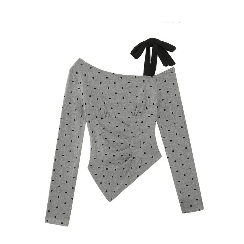 2025新款美式不规则斜肩T恤女纯欲辣妹性感长袖打底衫修身上衣