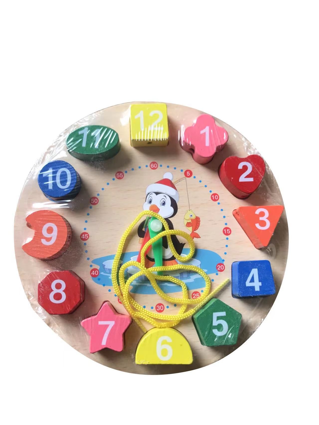 Reloj de Madera con Números de Dibujos Animados, Reloj de Bloques de Construcción de Mano con Forma de Reloj, Juguete Educativo para la Primera Infancia