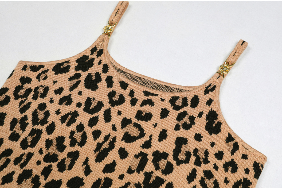 Summer Socialite Quality Leopard Print Fil Lumiere Weave Sleeveless Sling Dress
